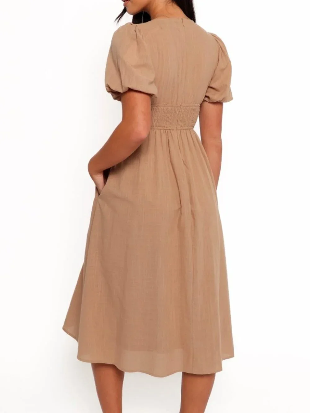 NWT Petal & Pup Ronnie Short Sleeve Midi Dress, Size L, Tan